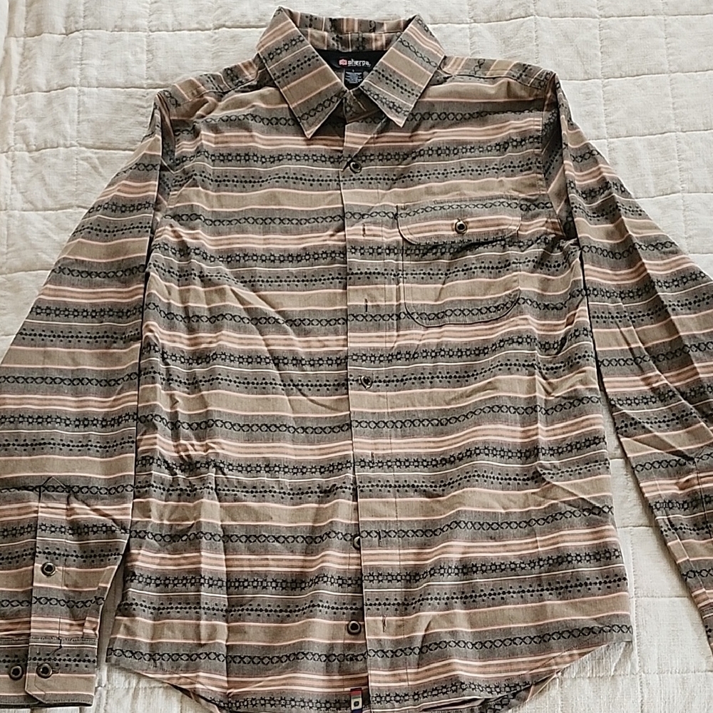 Stylish Beige and Black Striped Button-Down Shirt